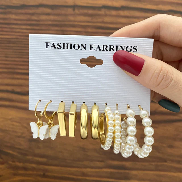 Vintage Gold Farbe Ohrringe Set Geometrie Perle Ohrringe Für Frauen Einfache Quadratische Runde Mode Party Schmuck 2022 Neu